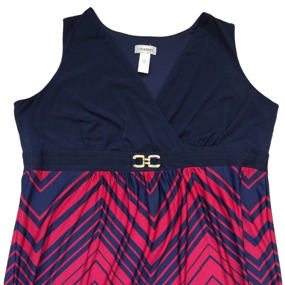 Catherines Navy Blue Red Chevron Surplice Neck Sleeveless Maxi Dress Stretch - Picture 3 of 6